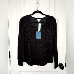 NWT Market & Spruce Shelly V Neck Cozy Brushed Knit Top - Dark Gray